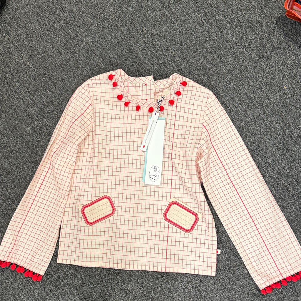 Kids Checkered Blouse With Red Trim